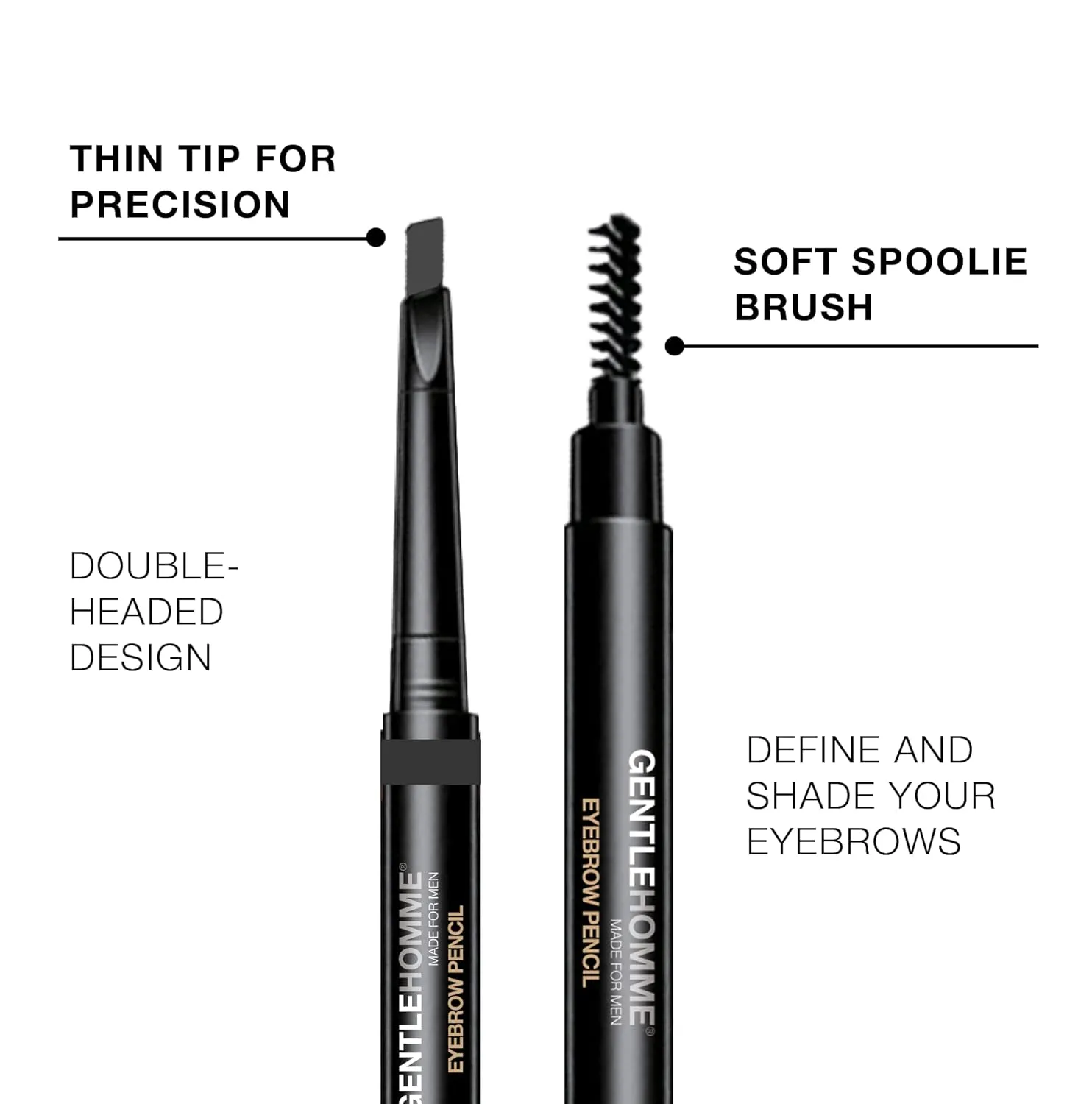 Men's Brow Pencil - 2-in-1 Brow Brush & Lead Pencil - Shape, Define & Fill In Eyebrows - Ultra-Thin - Long-Lasting Color - Vegan - Gray