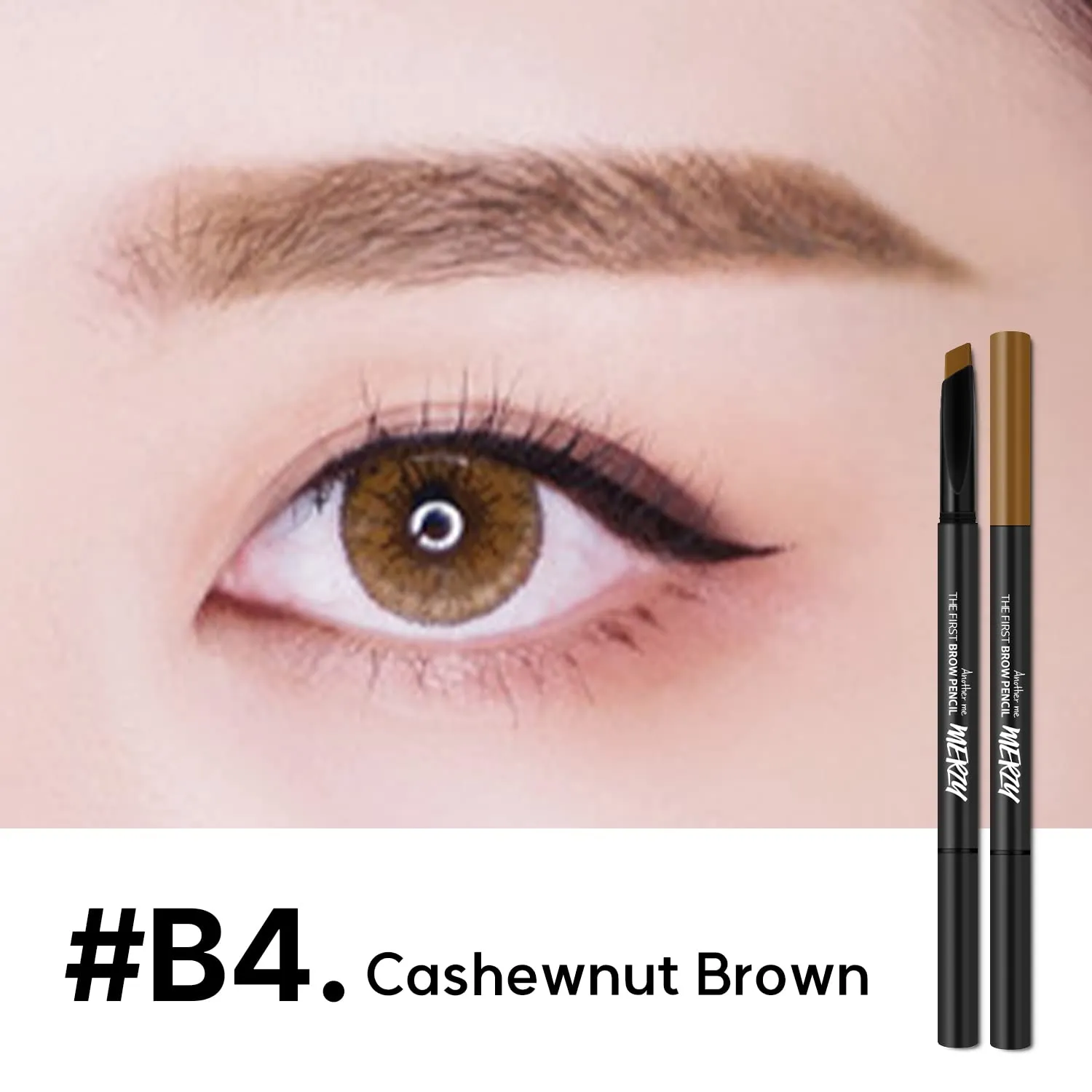 MERZY The First Waterproof Brow Pencil – Long-Lasting Brow Definer with Triangular Tip – Natural Finish & Smudge-Resistant Color | #B4 CASHEWNUT BROWN, 0.01 Fl Oz