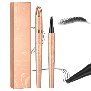 Microblading Eyebrow Pen, 2024 New Waterproof Microblading Eyebrow Pencil with 4 Tip Eye Brow Pen, Natural Eyebrow Makeup Fine Stroke Magic Eyebrow Pencil Stay on All Day (Black)
