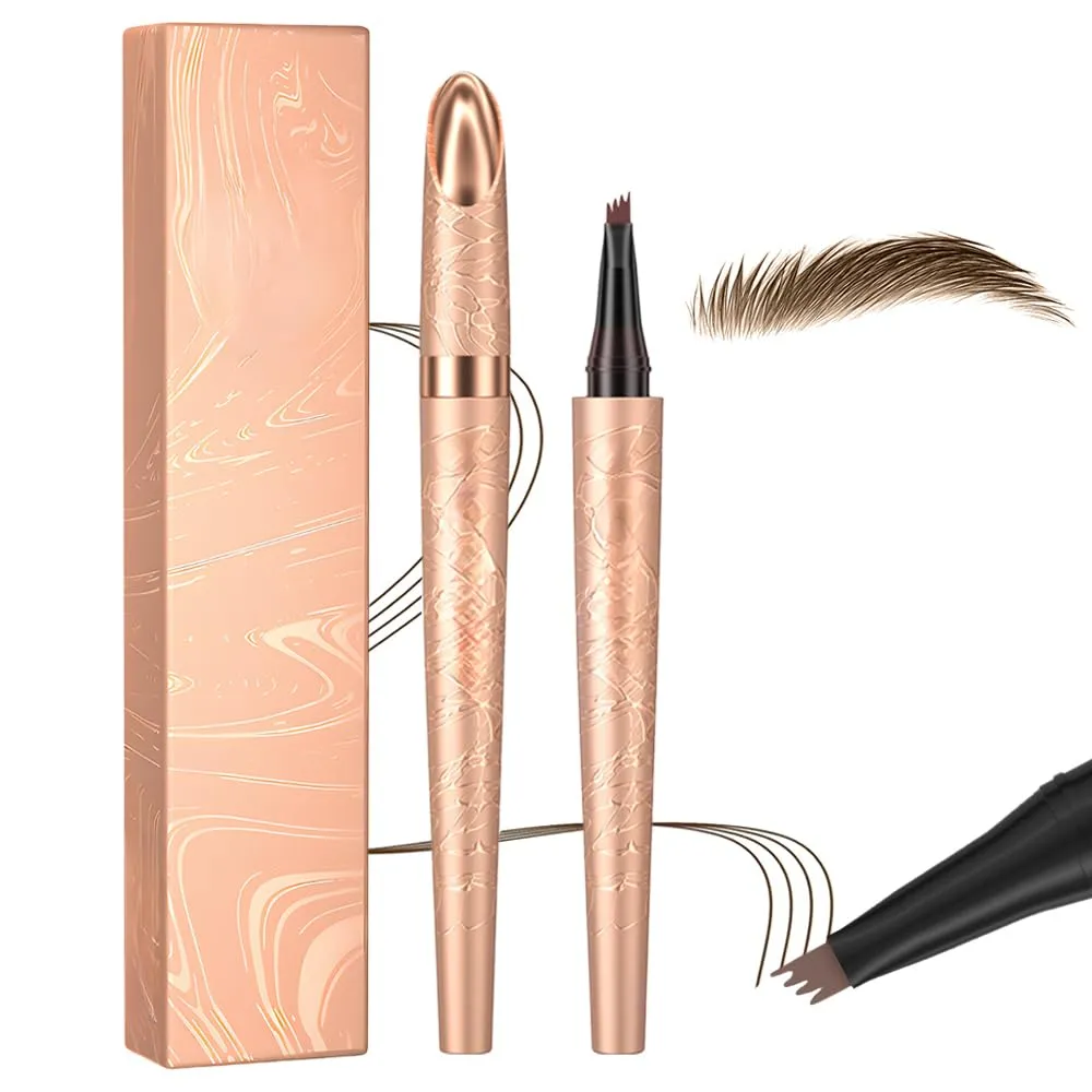 Microblading Eyebrow Pen, 2024 New Waterproof Microblading Eyebrow Pencil with 4 Tip Eye Brow Pen, Natural Eyebrow Makeup Fine Stroke Magic Eyebrow Pencil Stay on All Day (Dark Brown)