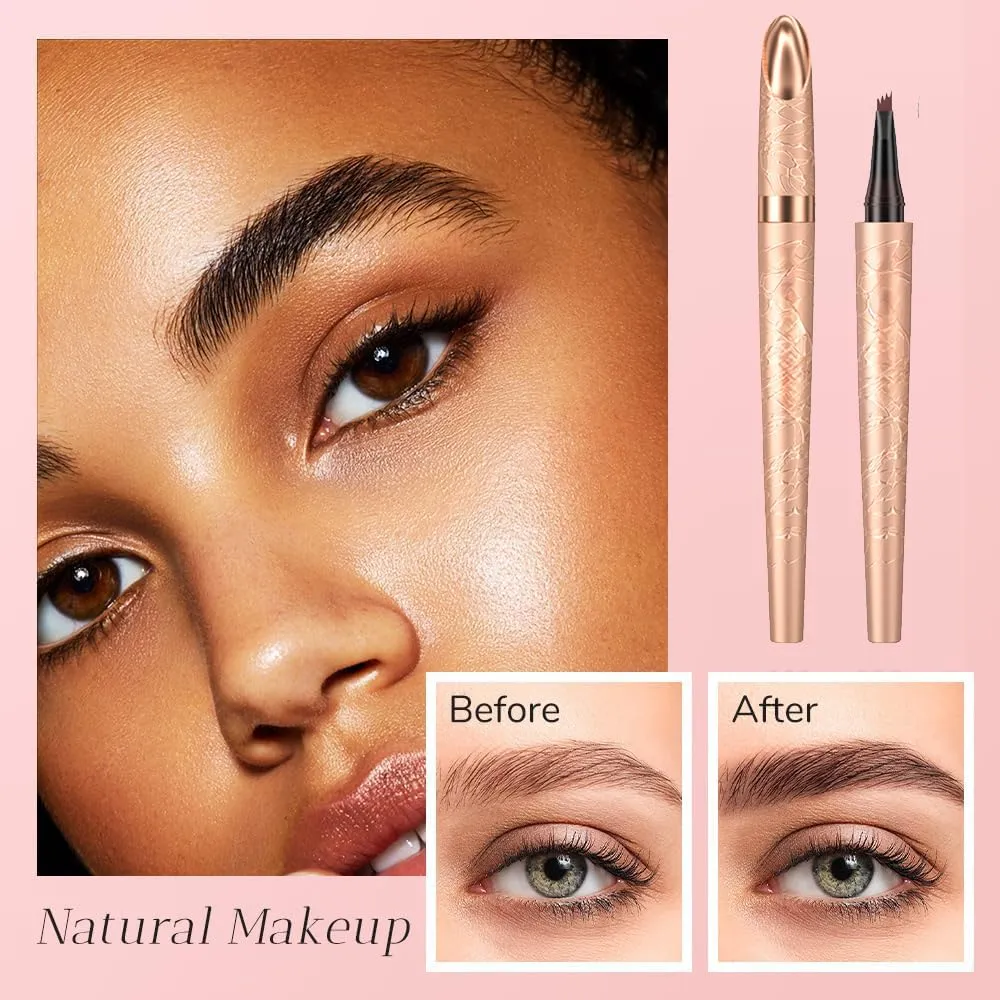 Microblading Eyebrow Pen, 2024 New Waterproof Microblading Eyebrow Pencil with 4 Tip Eye Brow Pen, Natural Eyebrow Makeup Fine Stroke Magic Eyebrow Pencil Stay on All Day (Dark Brown)