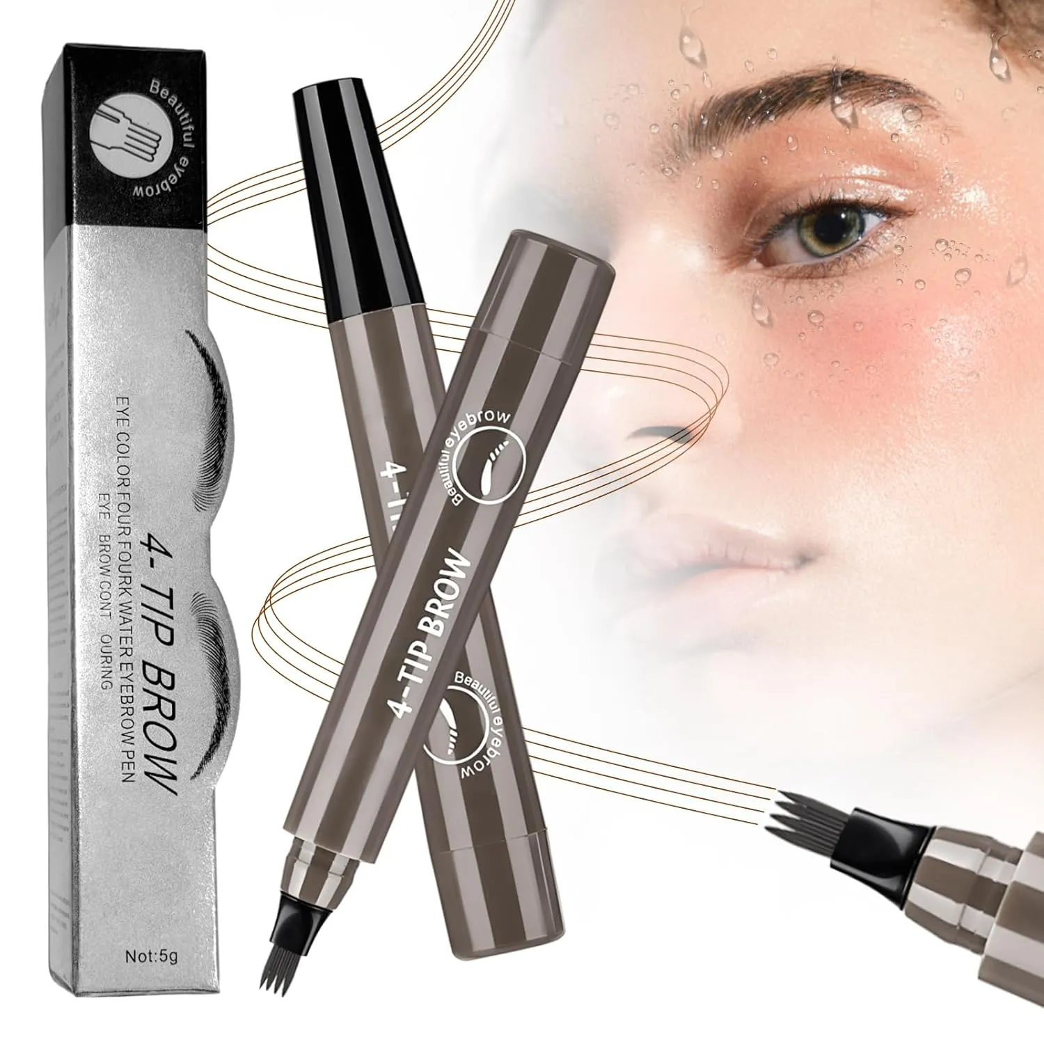 Microblading Eyebrow Pencil, 2025 New 3D Waterproof Eyebrow Pen Natural Brows Eyebrow Pen, Long-Lasting 4 Fork Tip Magic Eyebrow Pencil for Women (Gray Brown)