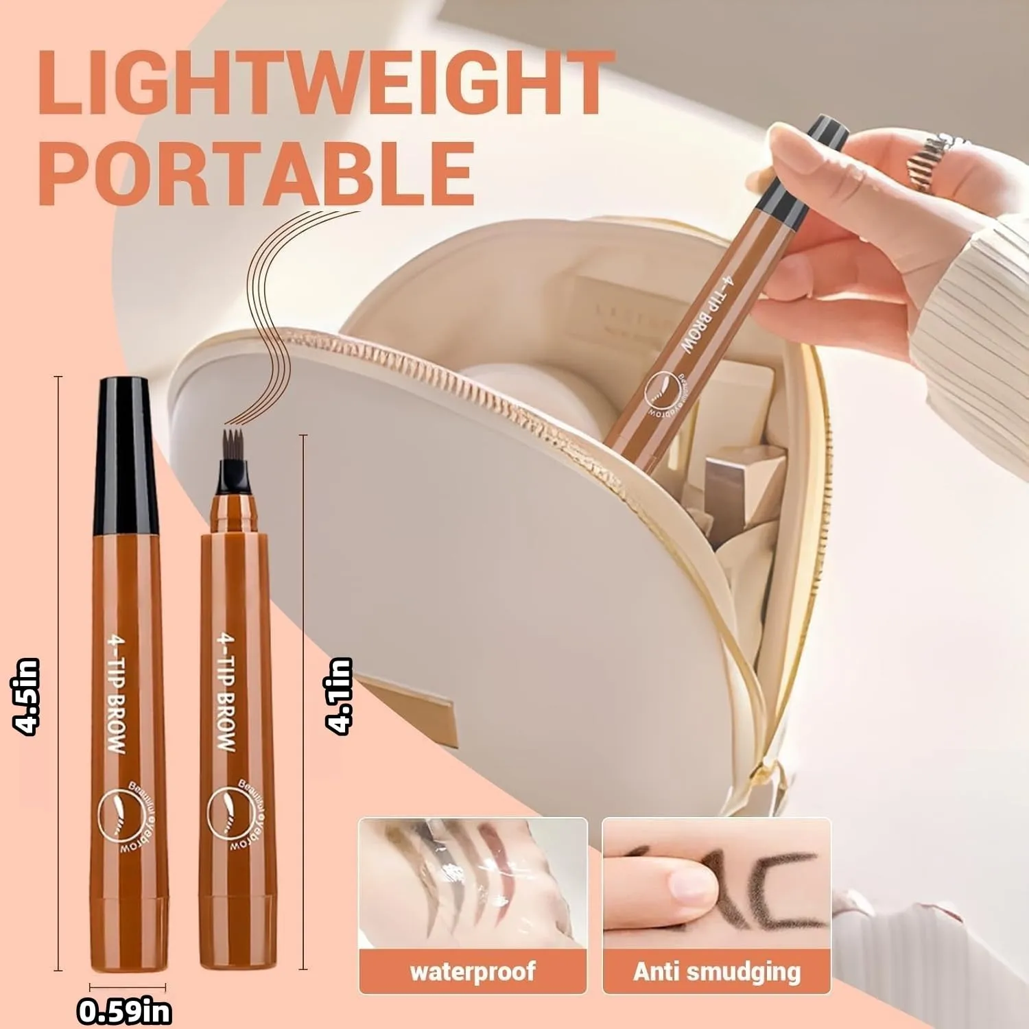 Microblading Eyebrow Pencil, 2025 New 4-Tip Waterproof Brow Pencil with Micro-Fork Tip, Natural Fine Stroke Eyebrow Pen (light brown)