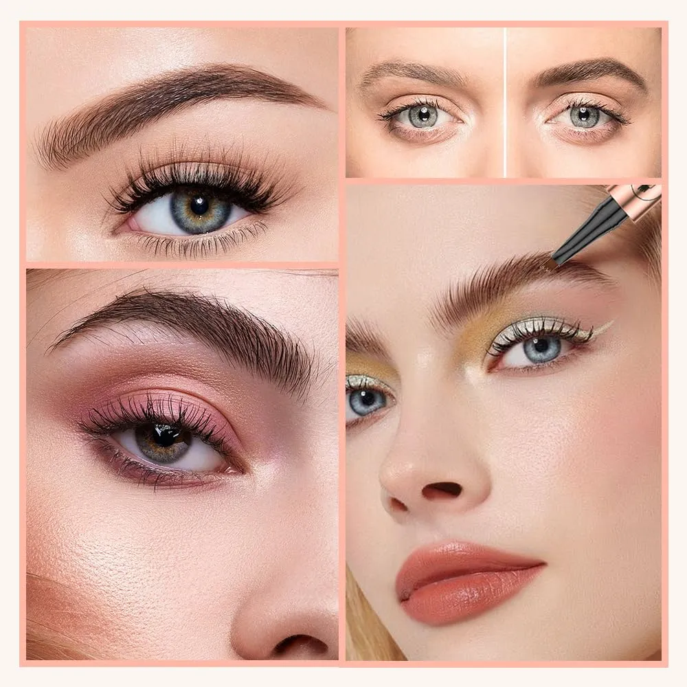 Microblading Eyebrow Pencil, 2025 Upgraded Waterproof Eyebrow Pen with Micro-Fork Tip Applicator, Natural Fine Stroke Hair Like Eye Brow Pencils for Women (Dark Brown)