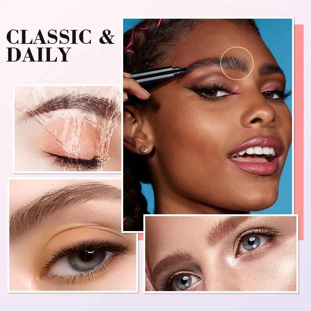 Microblading Eyebrow Pencil, 4 Tip Eye Brow Pen 3D Magic Eyebrow Tattoo Pencils, Long-Lasting Fine Stroke Microblade Eyebrow Pencil for Makeup Last All Day (Light Brown)