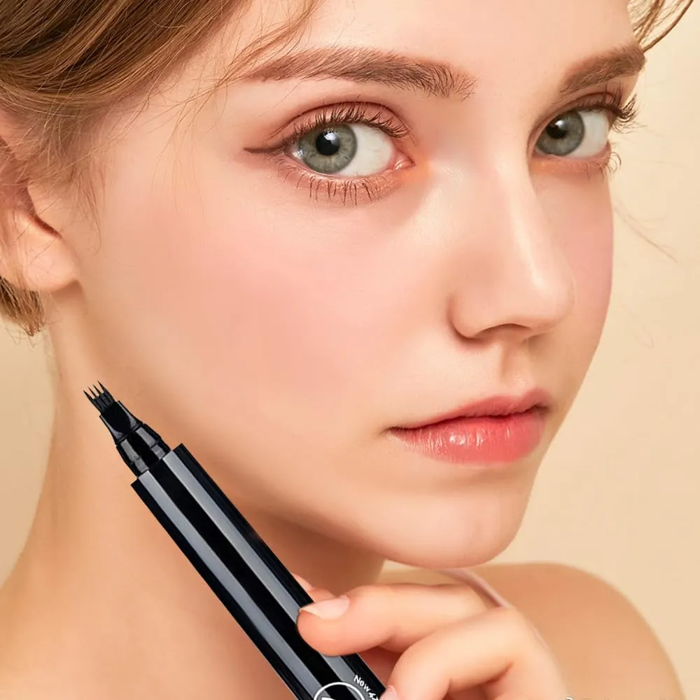Microblading Eyebrow Pencil, 4 Tip Eye Brow Pen 3D Magic Eyebrow Tattoo Pencils, Long-Lasting Fine Stroke Microblade Eyebrow Pencil for Makeup Last All Day (Light Brown)