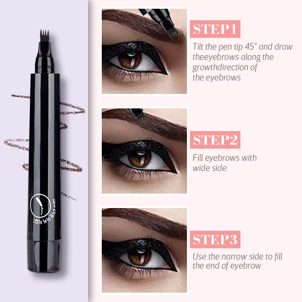 Microblading Eyebrow Pencil, 4 Tip Eye Brow Pen 3D Magic Eyebrow Tattoo Pencils, Long-Lasting Fine Stroke Microblade Eyebrow Pencil for Makeup Last All Day (Light Brown)