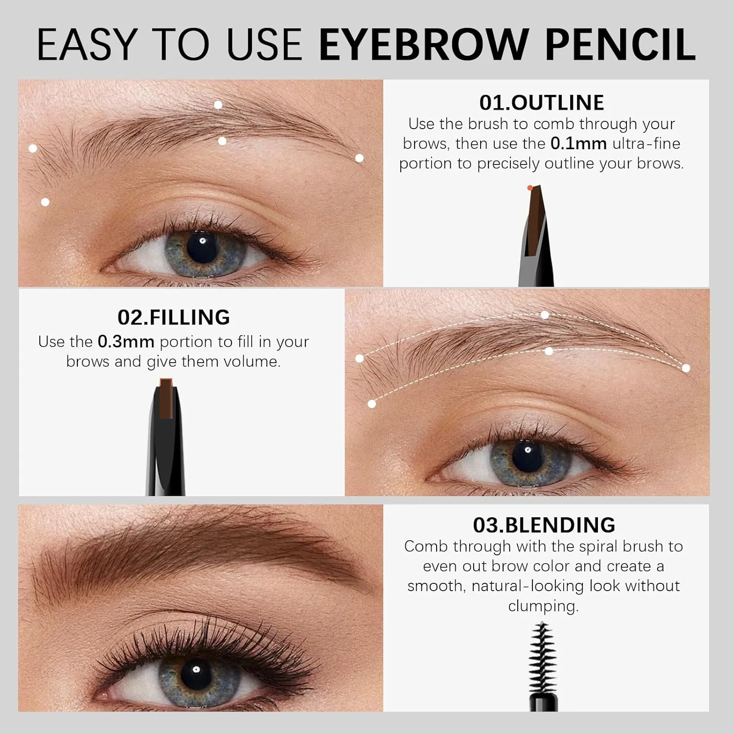 Microblading Eyebrow Pencil for Women,0.1mm Ultra-Fine Mechanical Pencil,Makeup Brow Definer Waterproof,Draws Tiny Brow Hairs and Fills in Sparse Areas and Gaps 02 Light Grey,1 Count Pack of 1