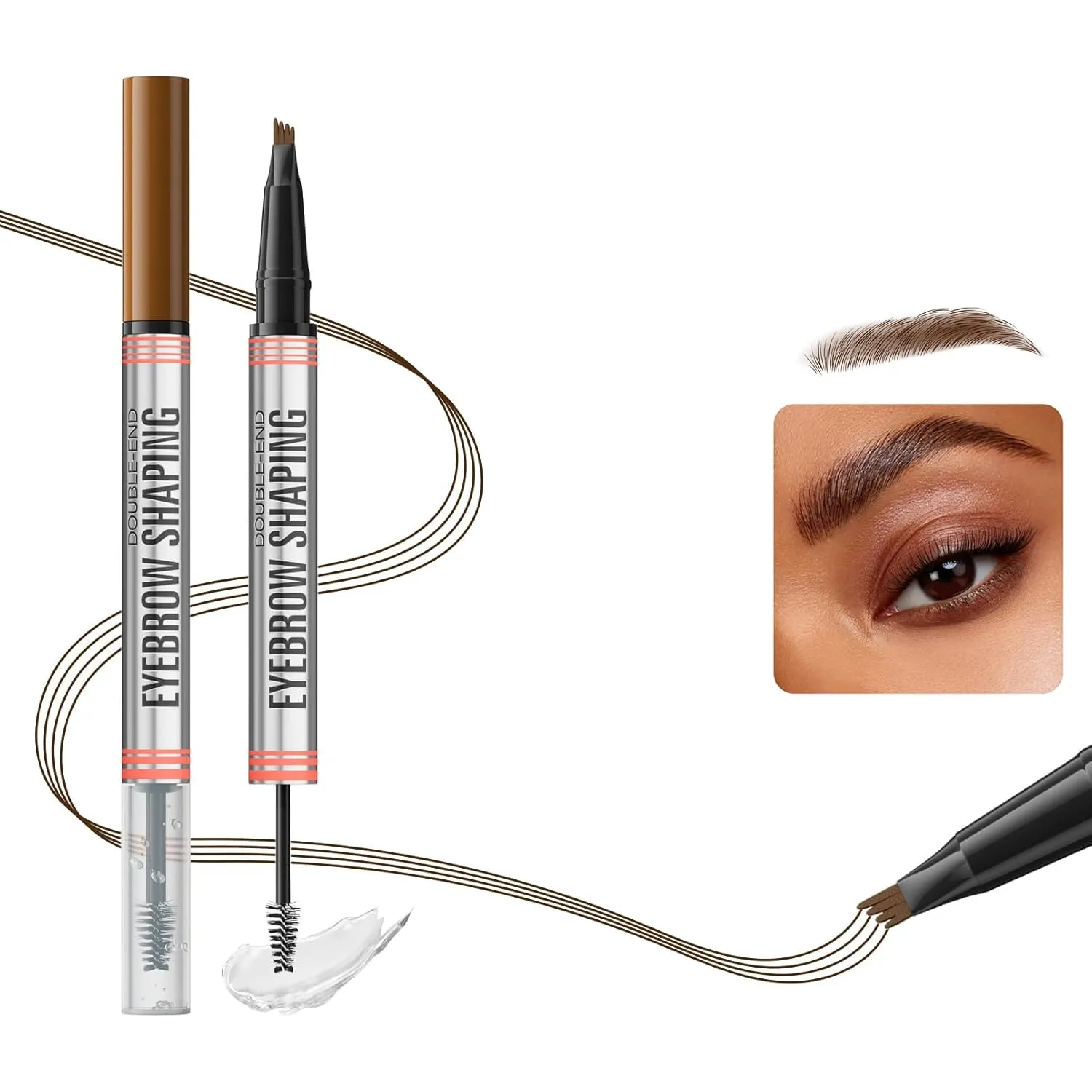 Microblading Eyebrow Pen,Waterproof Brow Pen,2 in 1 Dual Ended Eyebrow Pen,3D Eyebrow Pen 4 Fork Tip Pencil,Light brown 01
