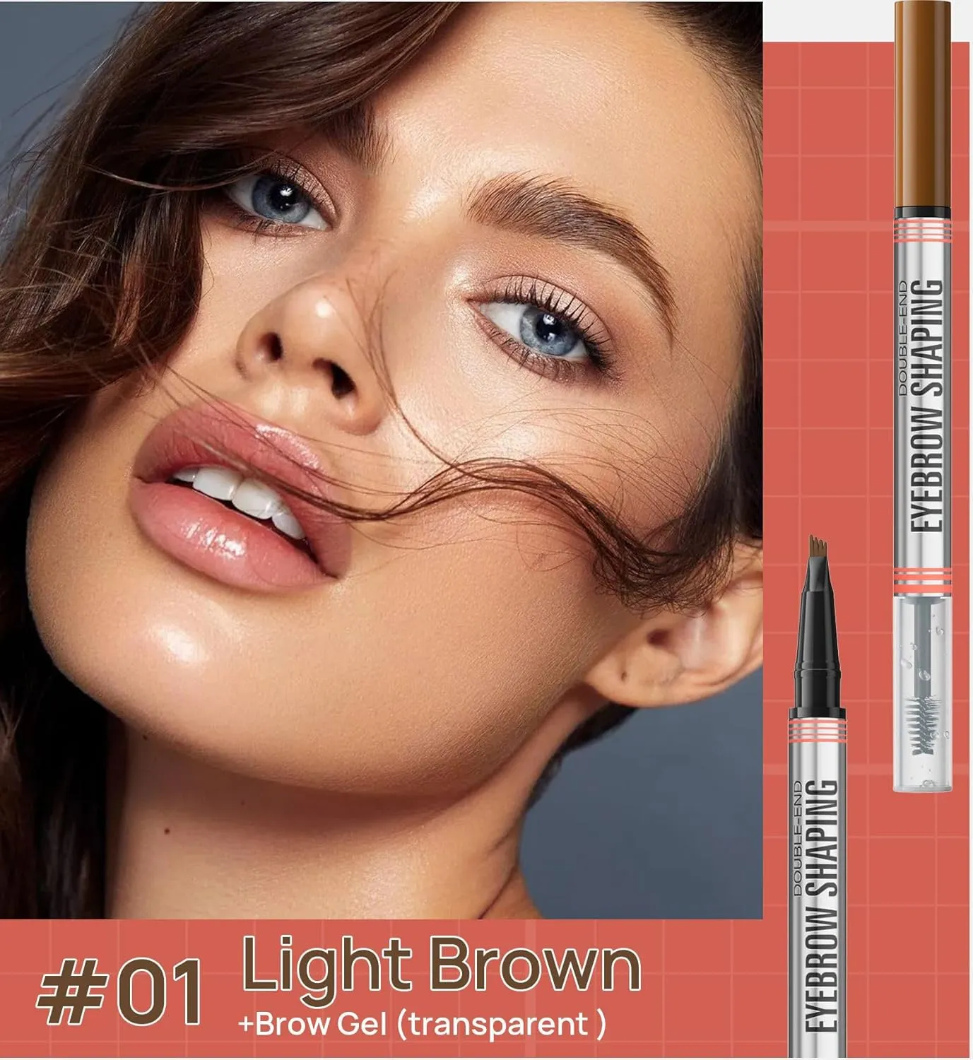 Microblading Eyebrow Pen,Waterproof Brow Pen,2 in 1 Dual Ended Eyebrow Pen,3D Eyebrow Pen 4 Fork Tip Pencil,Light brown 01