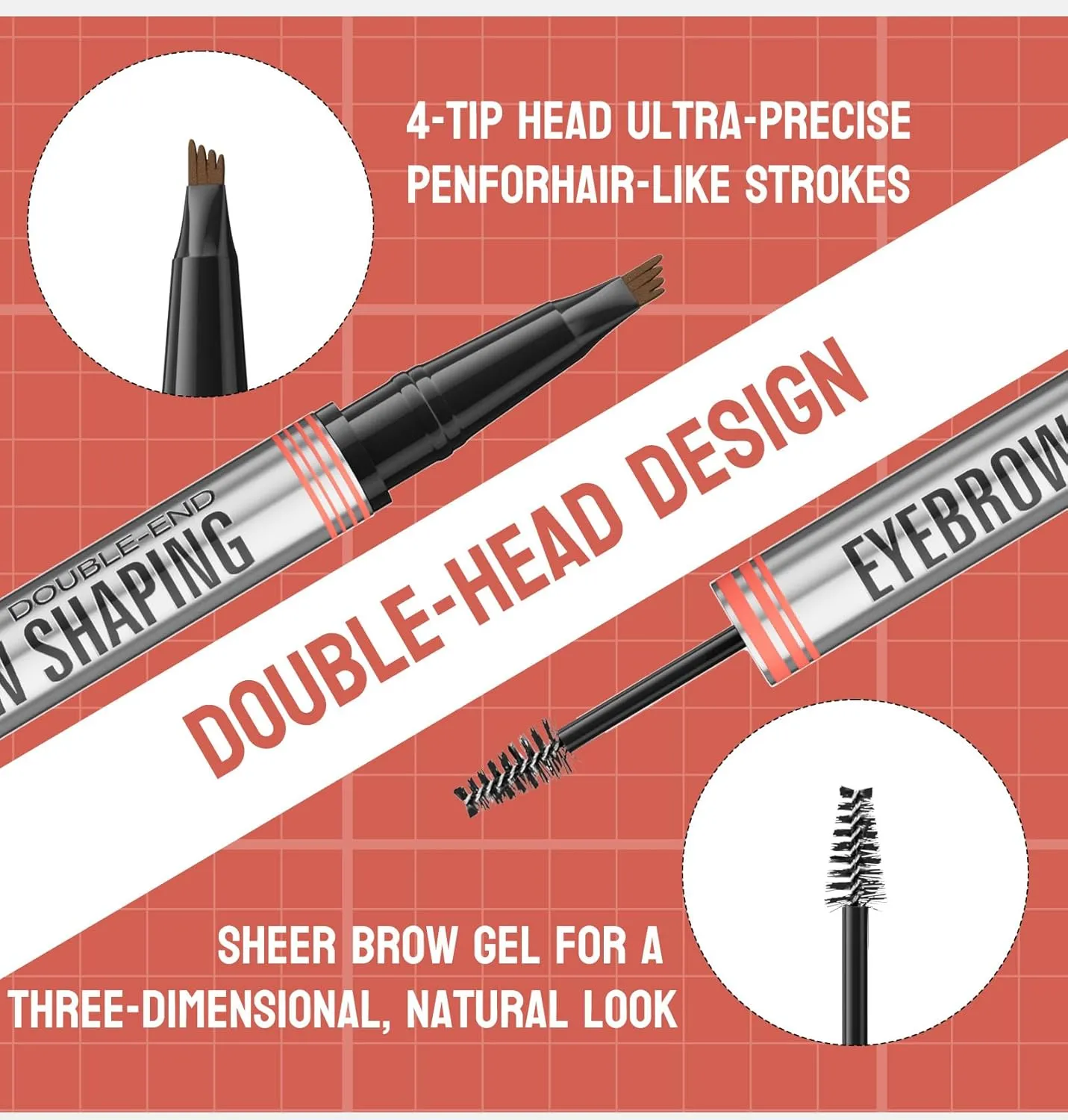 Microblading Eyebrow Pen,Waterproof Brow Pen,2 in 1 Dual Ended Eyebrow Pen,3D Eyebrow Pen 4 Fork Tip Pencil,Light brown 01
