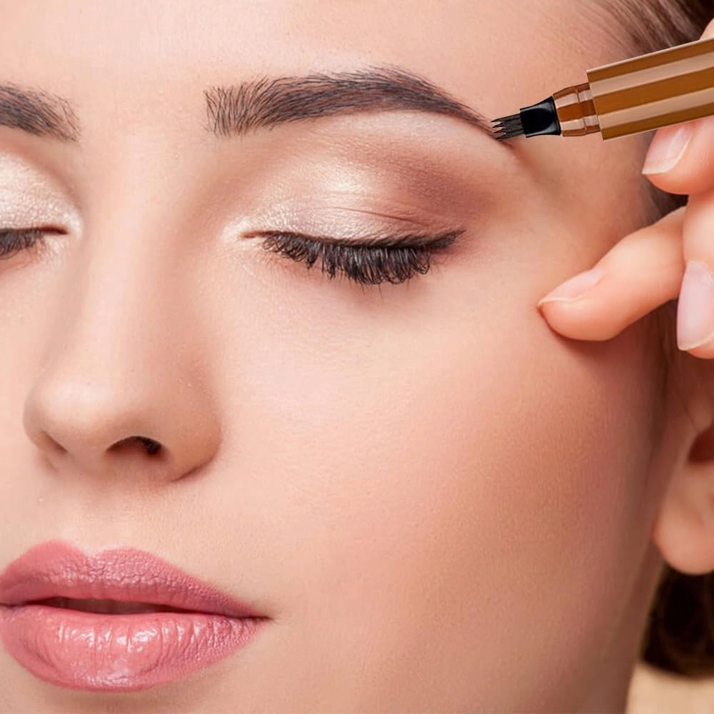 Microblading Eyebrow Pencil, 4 Tip Eye Brow Pen 3D Magic Eyebrow Tattoo Pencils, Long-Lasting Fine Stroke Microblade Eyebrow Pencil for Makeup Last All Day (Grey)