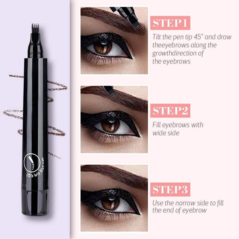 Microblading Eyebrow Pencil, 4 Tip Eye Brow Pen 3D Magic Eyebrow Tattoo Pencils, Long-Lasting Fine Stroke Microblade Eyebrow Pencil for Makeup Last All Day (Grey)