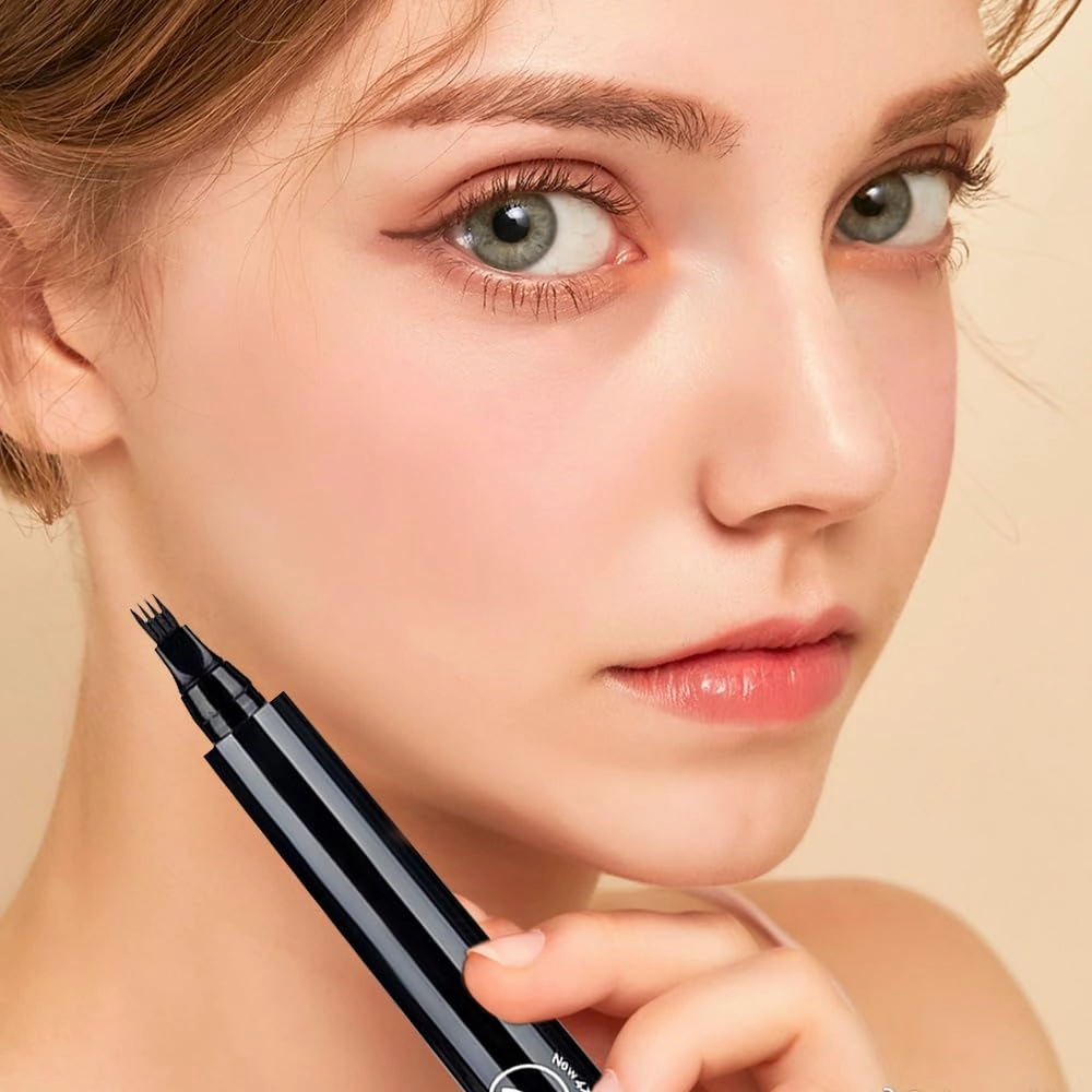 Microblading Eyebrow Pencil, 4 Tip Eye Brow Pen 3D Magic Eyebrow Tattoo Pencils, Long-Lasting Fine Stroke Microblade Eyebrow Pencil for Makeup Last All Day (Grey)