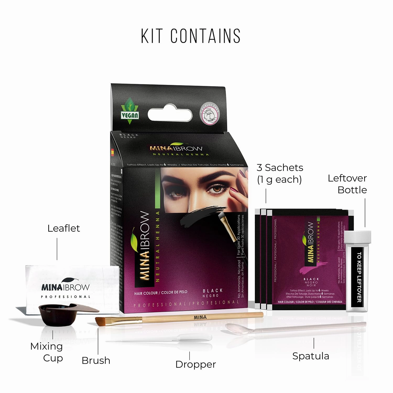 MinaiBrow Dark Brown Brow Tinting Kit | Natural Spot Coloring Powder with Nourishing Oil, Water & Smudge Proof, Instant Gray Coverage