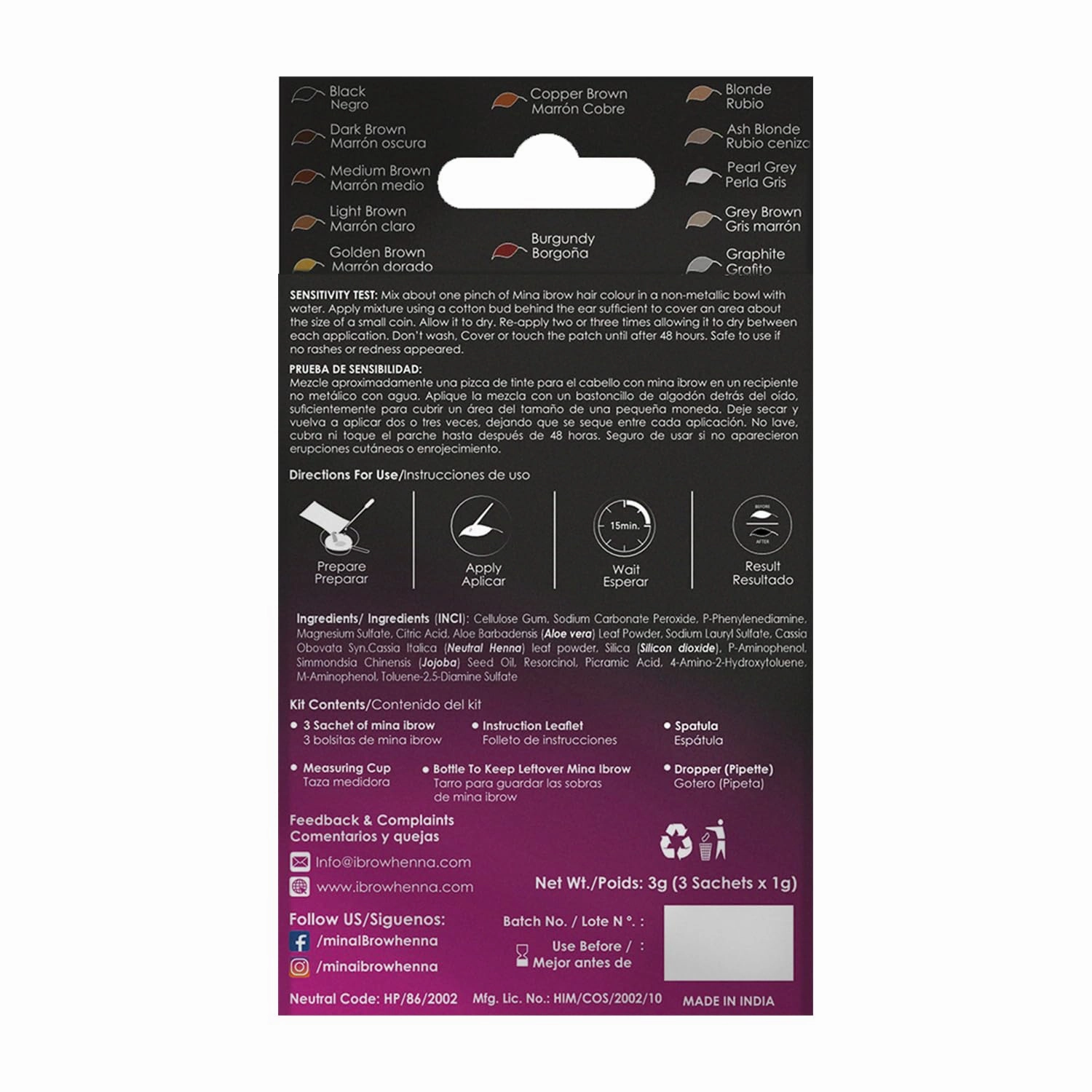 MinaiBrow Dark Brown Brow Tinting Kit | Natural Spot Coloring Powder with Nourishing Oil, Water & Smudge Proof, Instant Gray Coverage