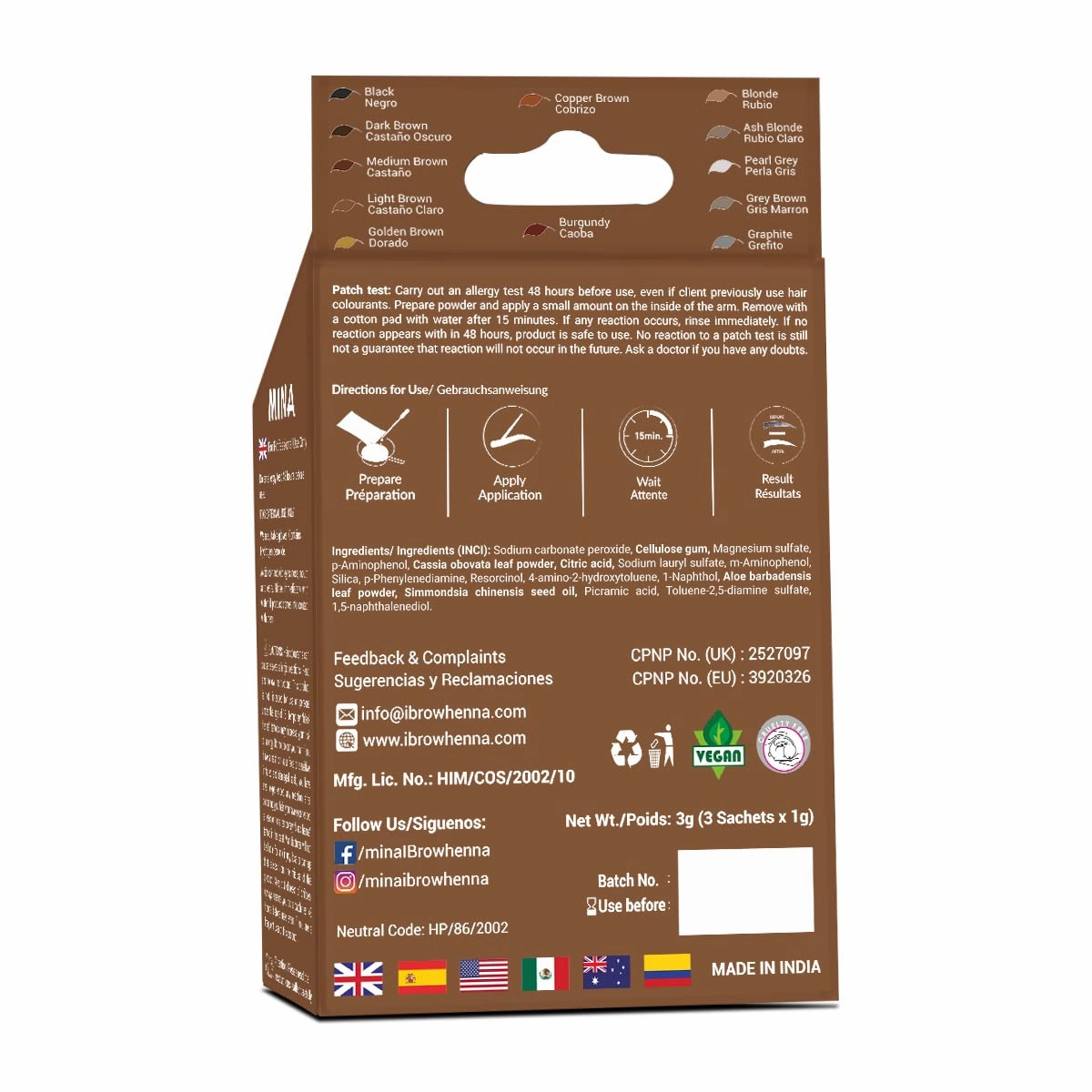 MinaiBrow Tint Kit Light Brown | Natural Spot Coloring Brow Powder with Brush for Tinting | Water & Smudge Proof Instant Brow Dye, 100% Gray Converge, Ammonia Free