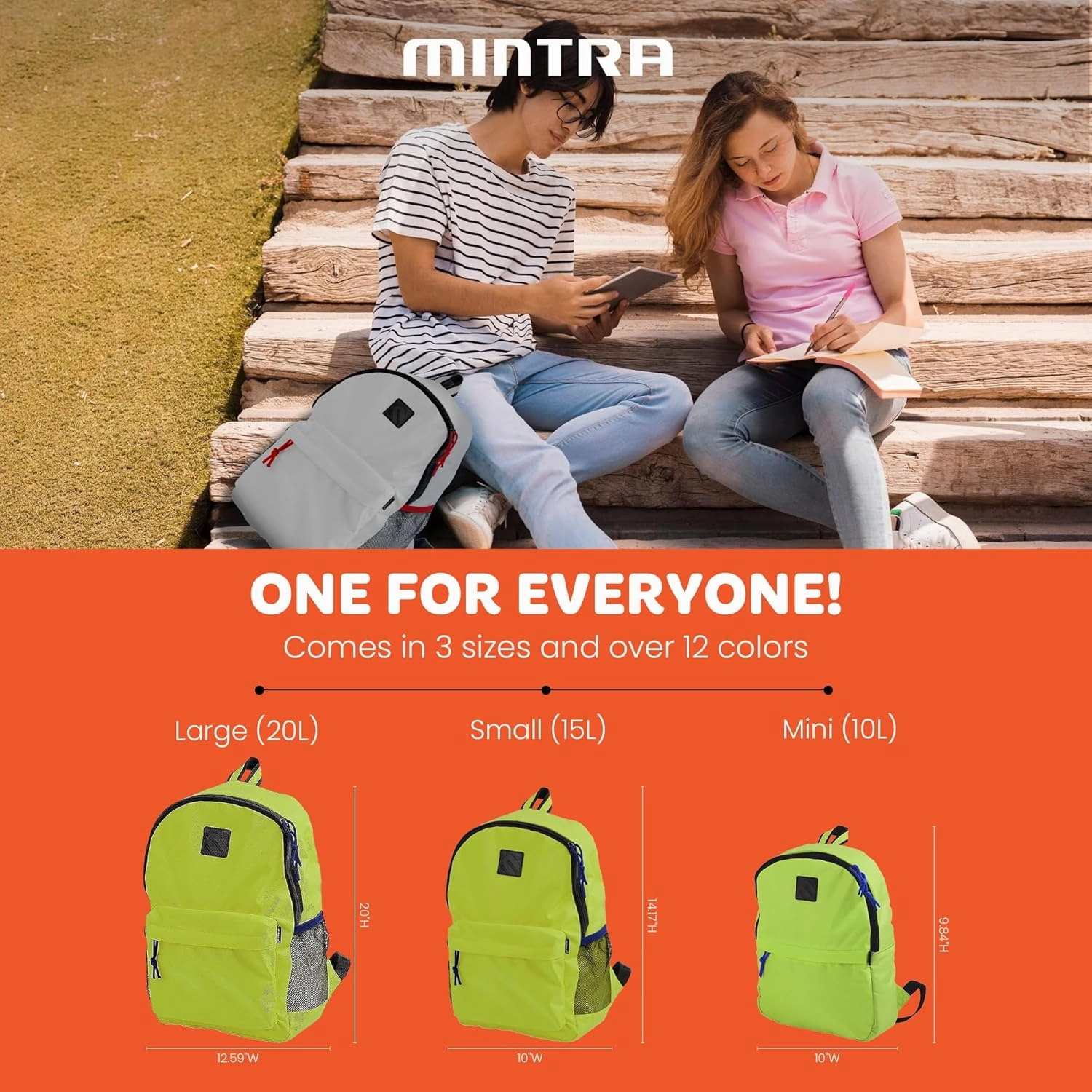 Mintra Office Backpack, Water-resistant Everyday Bag with Adjustable Straps, Unisex Backpack for Travel, College, Multi-Compartments with Secure Zippers, Dark Grey, 20L Large, 12.59" W x 20" H