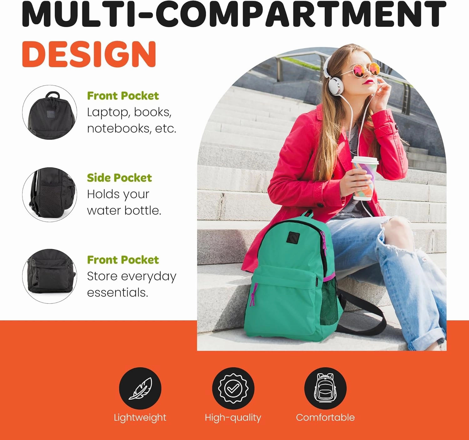 Mintra Office Backpack, Water-resistant Everyday Bag with Adjustable Straps, Unisex Backpack for Travel, College, Multi-Compartments with Secure Zippers, Dark Grey, 20L Large, 12.59" W x 20" H