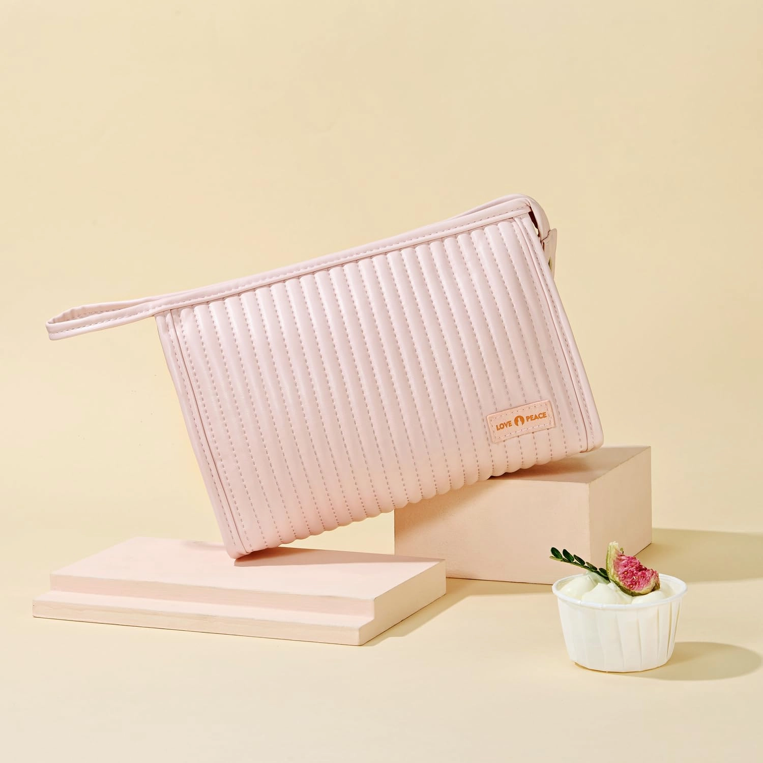 MIRASON Makeup Bag Set of 3 Cute Cosmetic Travel Toiletry Bag Organizer Pouch Set for Women PU Leather Waterproof Toiletry Bag 3 Piece Set, Light Pink