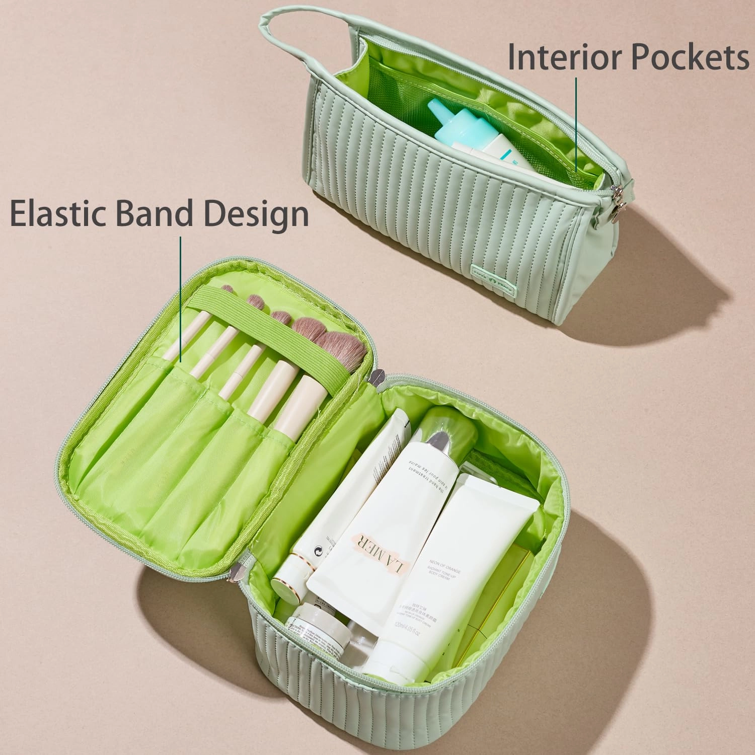 MIRASON Makeup Bag Set of 3 Cute Cosmetic Travel Toiletry Organizer Bag Pouch Set for Women PU Leather Waterproof Toiletry Bag 3 Piece Set, Green