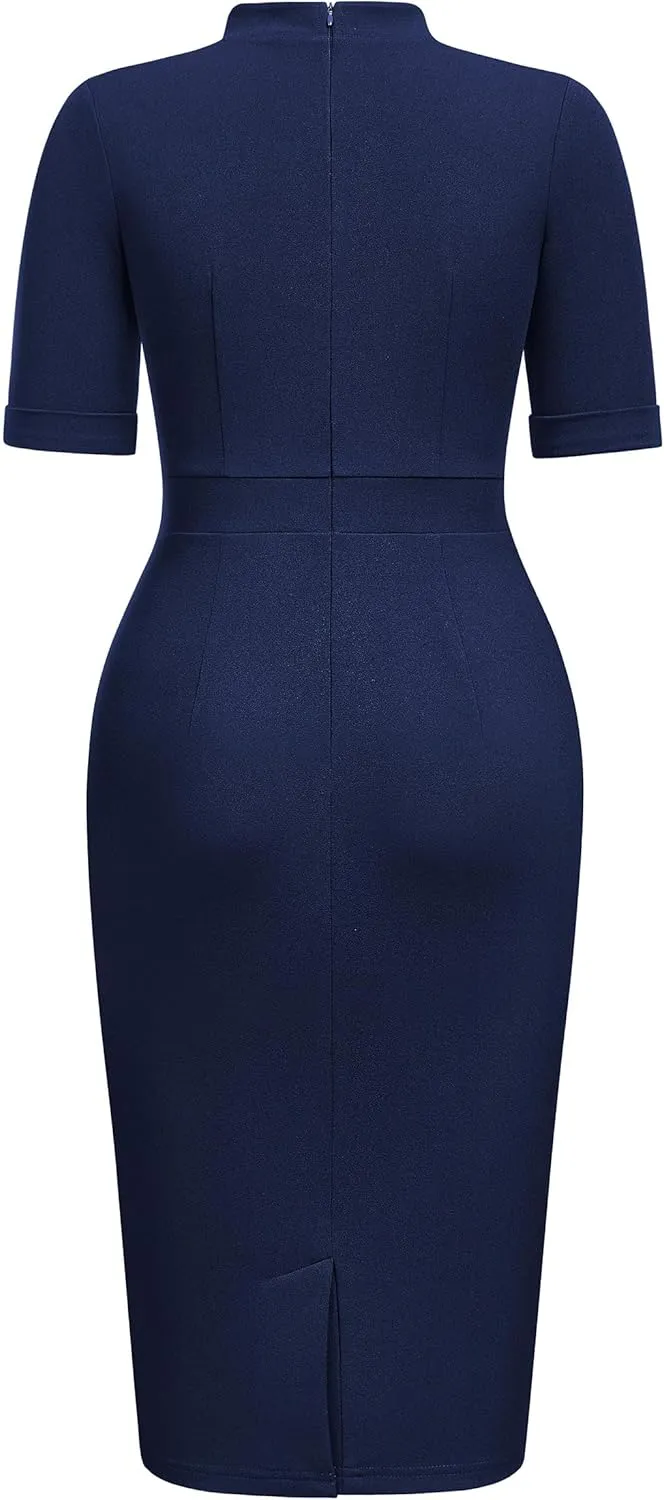 Miusol Women's Retro Half Collar Elegant Style Work Pencil Dress