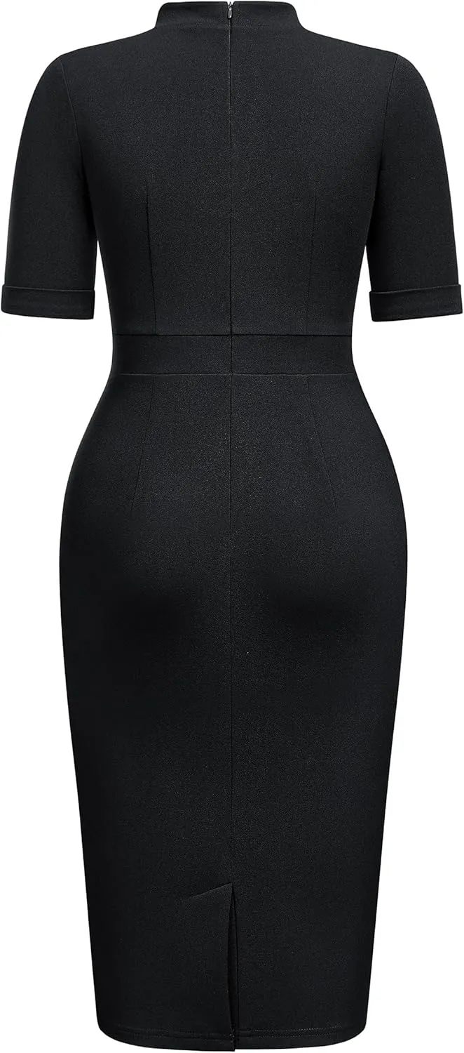 Miusol Women's Retro Half Collar Elegant Style Work Pencil Dress