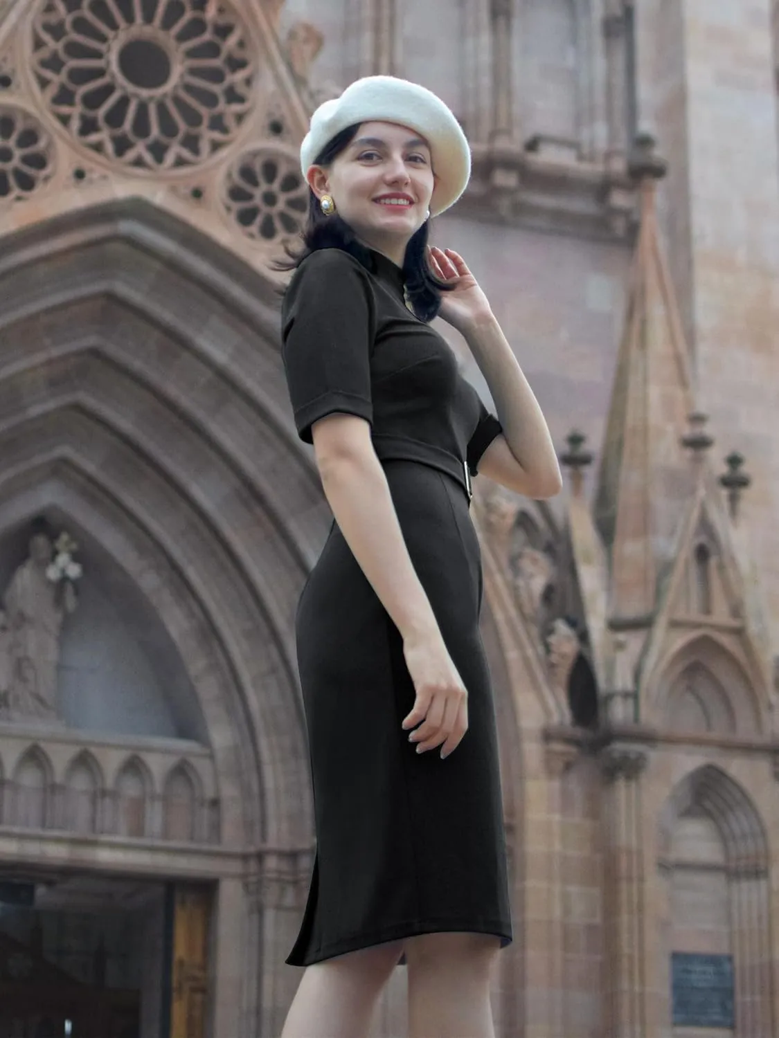 Miusol Women's Retro Half Collar Elegant Style Work Pencil Dress