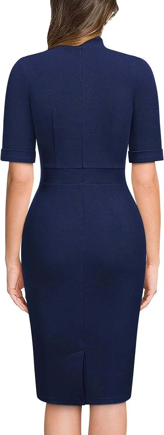 Miusol Women's Retro Half Collar Elegant Style Work Pencil Dress