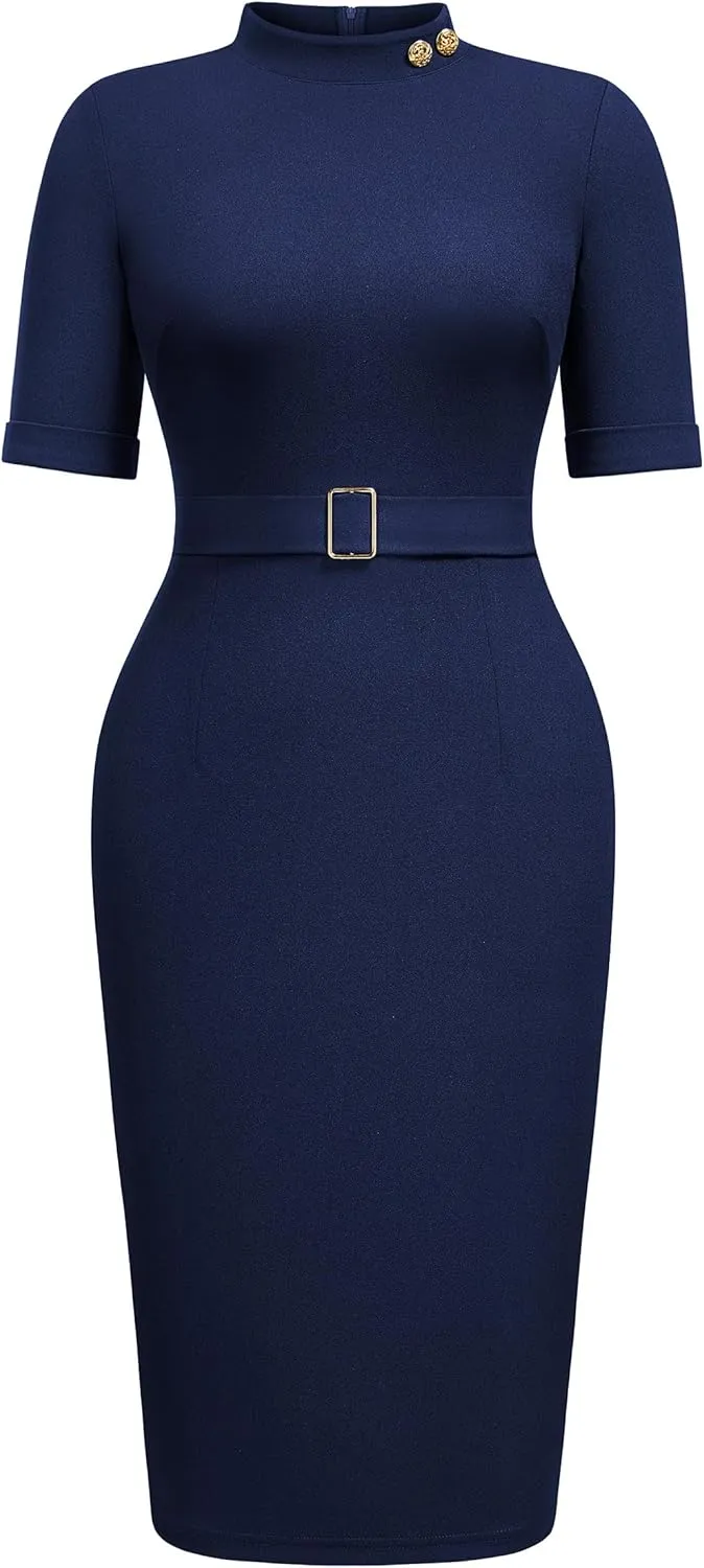 Miusol Women's Retro Half Collar Elegant Style Work Pencil Dress