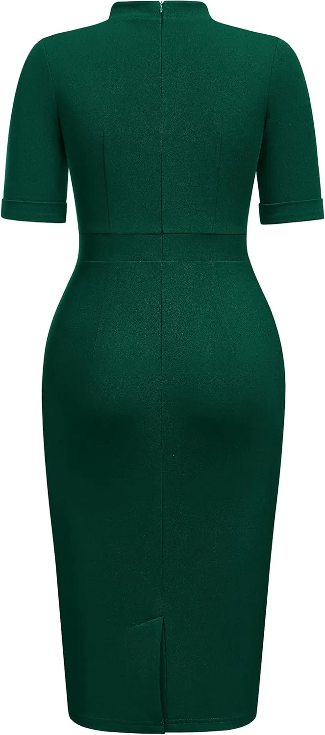Miusol Women's Retro Half Collar Elegant Style Work Pencil Dress