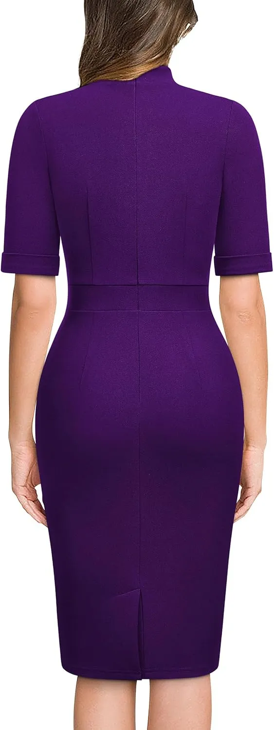 Miusol Women's Retro Half Collar Elegant Style Work Pencil Dress