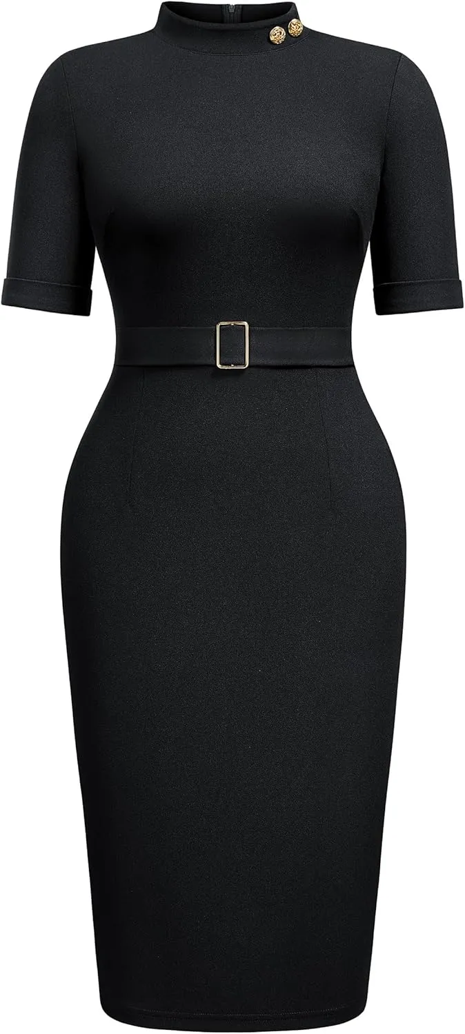 Miusol Women's Retro Half Collar Elegant Style Work Pencil Dress