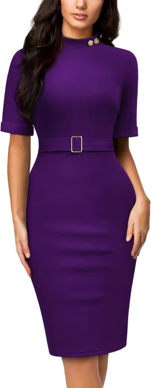 Miusol Women's Retro Half Collar Elegant Style Work Pencil Dress