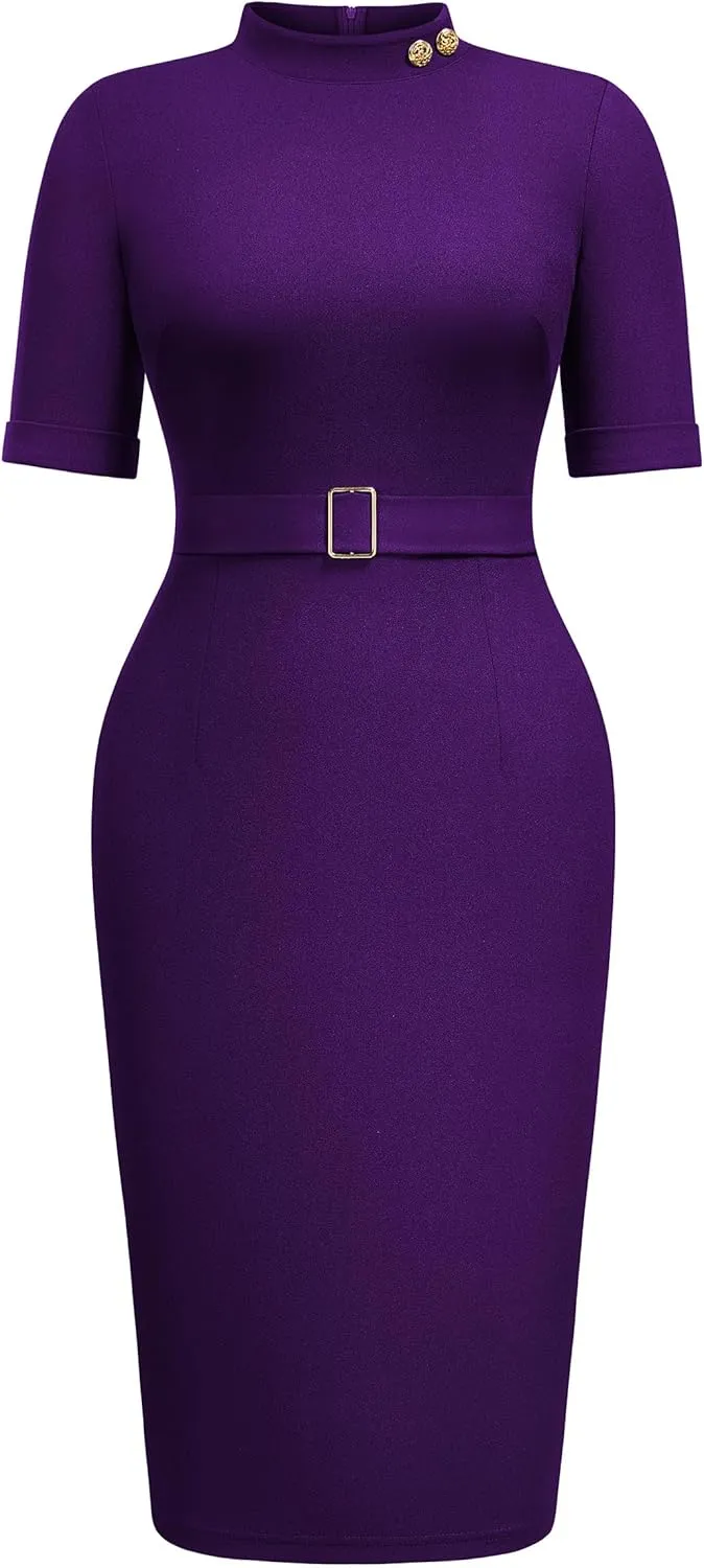 Miusol Women's Retro Half Collar Elegant Style Work Pencil Dress