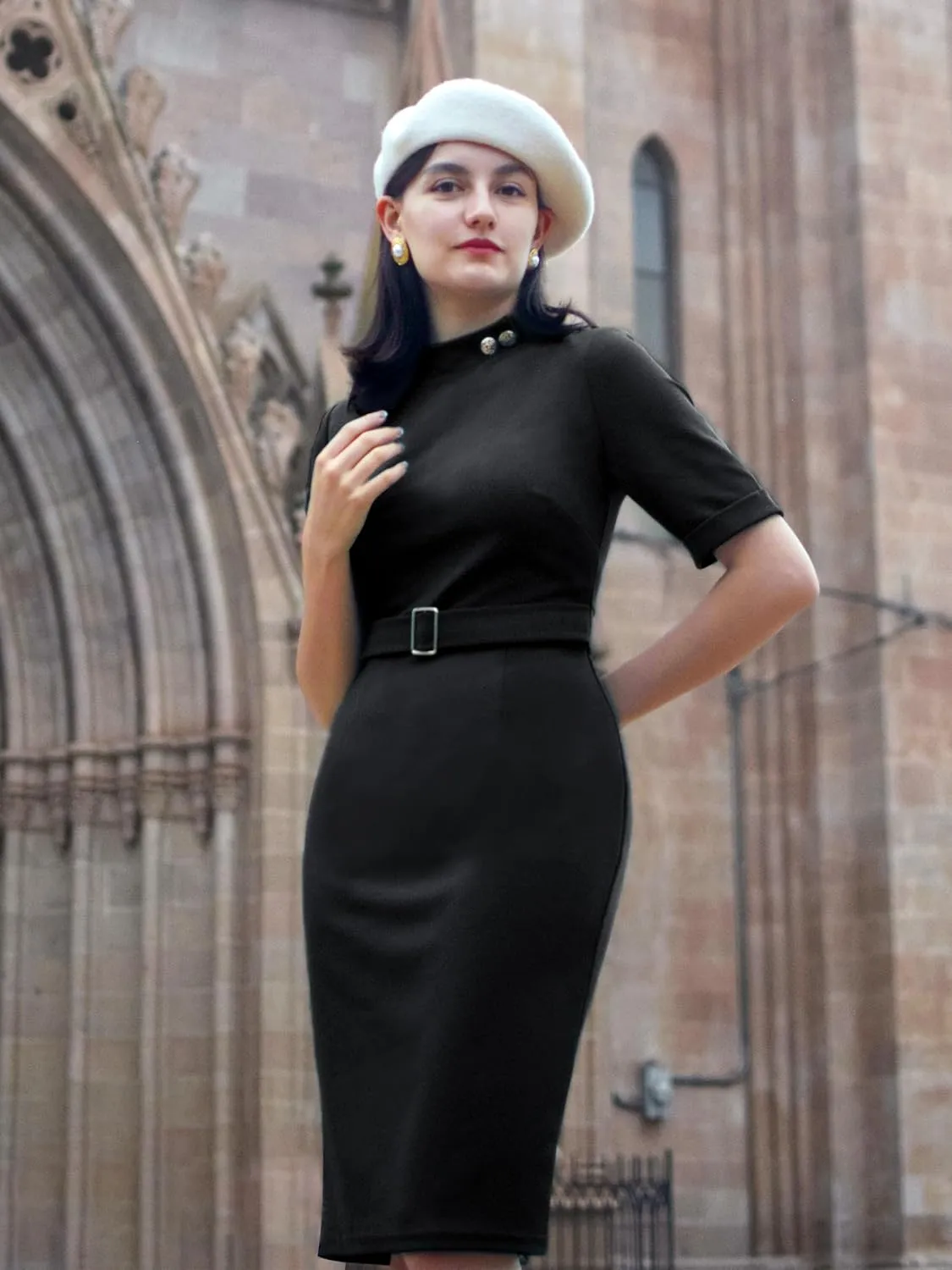 Miusol Women's Retro Half Collar Elegant Style Work Pencil Dress