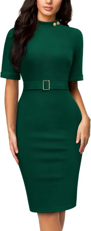 Miusol Women's Retro Half Collar Elegant Style Work Pencil Dress