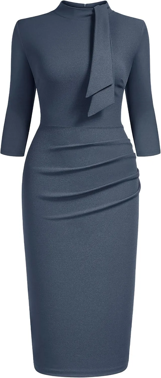 Miusol Women's Retro Half Collar Ruffle 2/3 Sleeve Cocktail Pencil Dress
