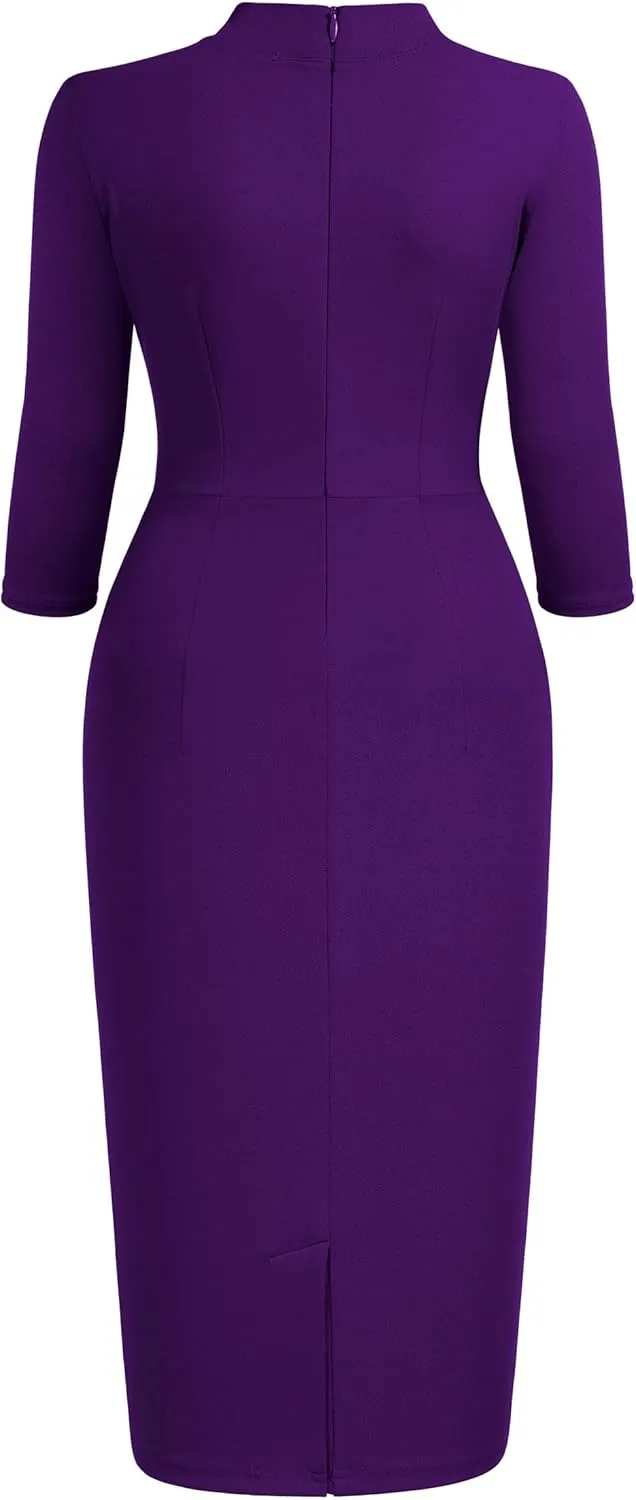 Miusol Women's Retro Half Collar Ruffle 2/3 Sleeve Cocktail Pencil Dress