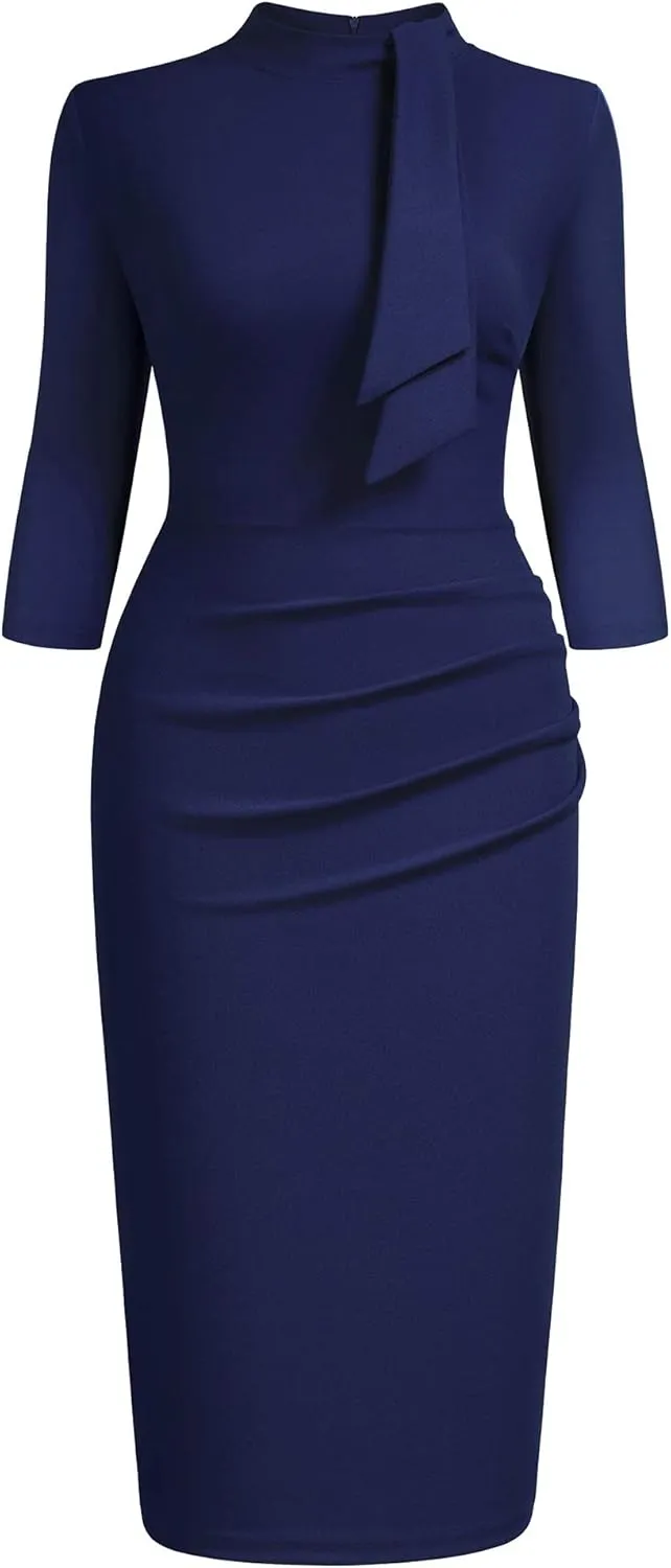 Miusol Women's Retro Half Collar Ruffle 2/3 Sleeve Cocktail Pencil Dress