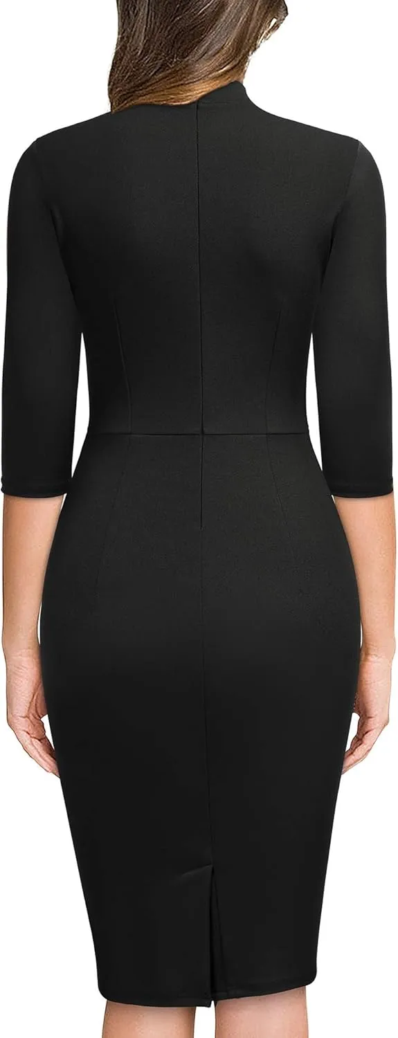 Miusol Women's Retro Half Collar Ruffle 2/3 Sleeve Cocktail Pencil Dress