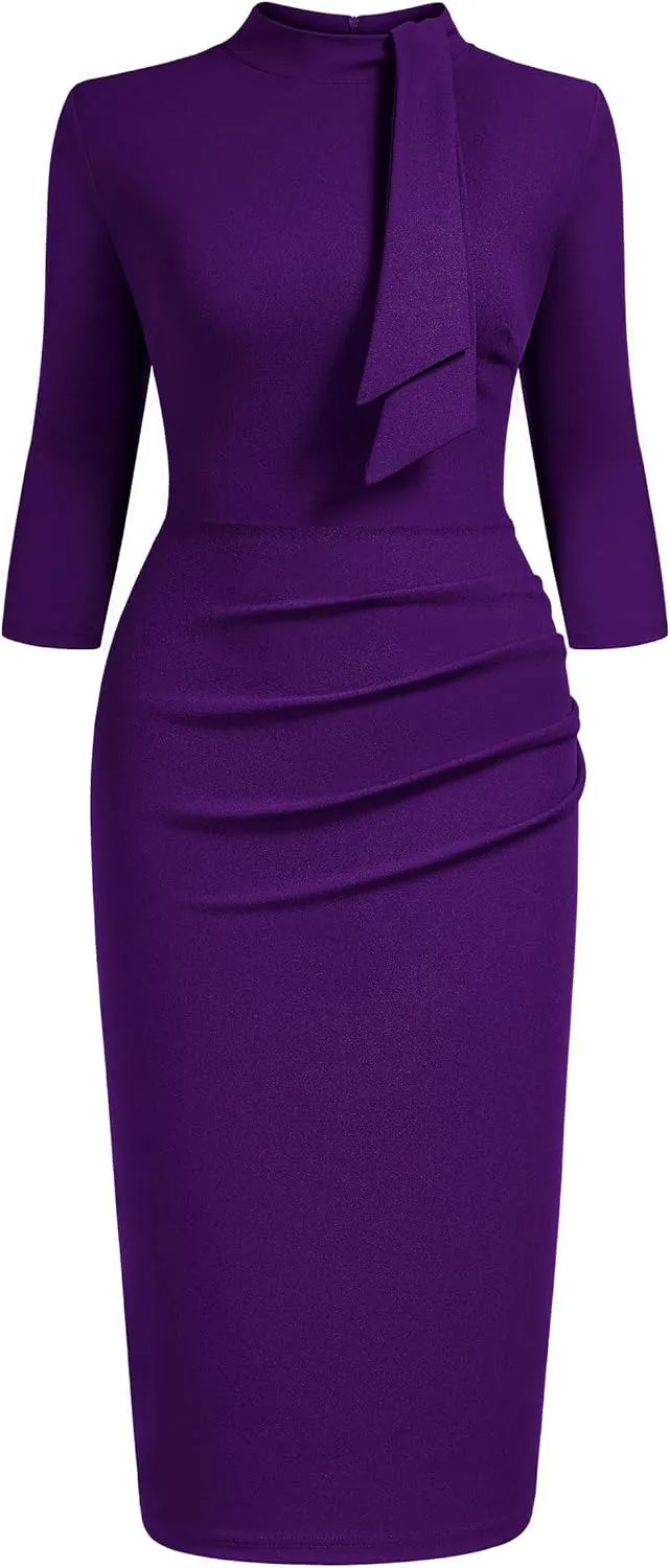 Miusol Women's Retro Half Collar Ruffle 2/3 Sleeve Cocktail Pencil Dress