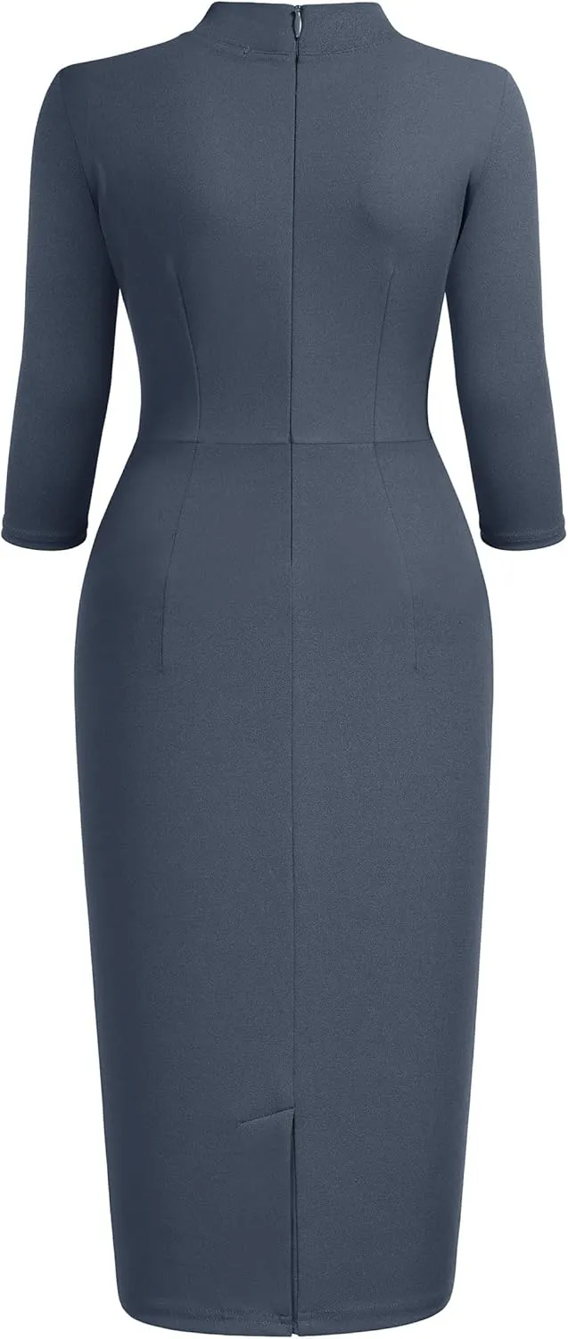 Miusol Women's Retro Half Collar Ruffle 2/3 Sleeve Cocktail Pencil Dress