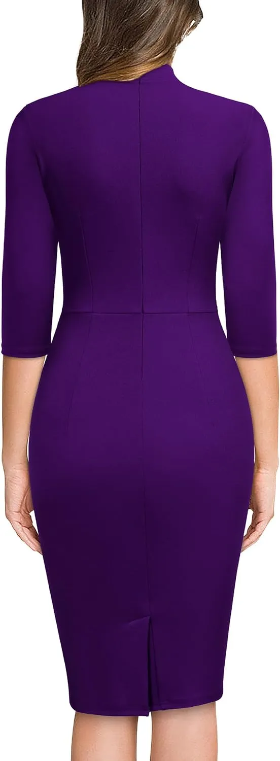 Miusol Women's Retro Half Collar Ruffle 2/3 Sleeve Cocktail Pencil Dress