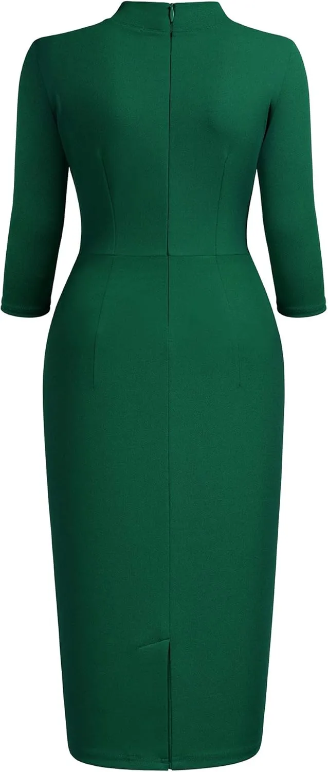 Miusol Women's Retro Half Collar Ruffle 2/3 Sleeve Cocktail Pencil Dress