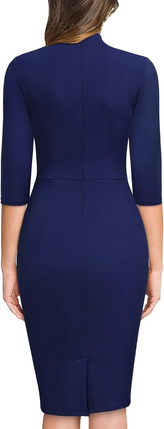 Miusol Women's Retro Half Collar Ruffle 2/3 Sleeve Cocktail Pencil Dress