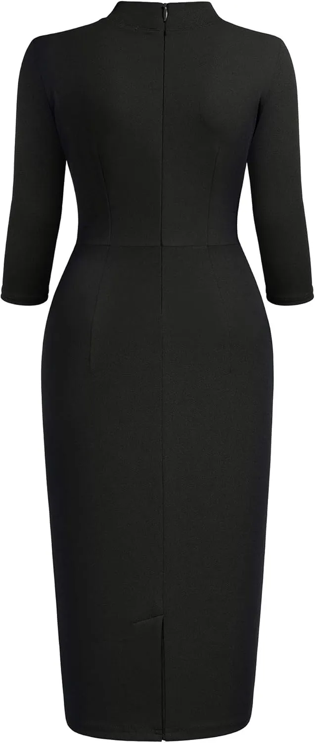 Miusol Women's Retro Half Collar Ruffle 2/3 Sleeve Cocktail Pencil Dress