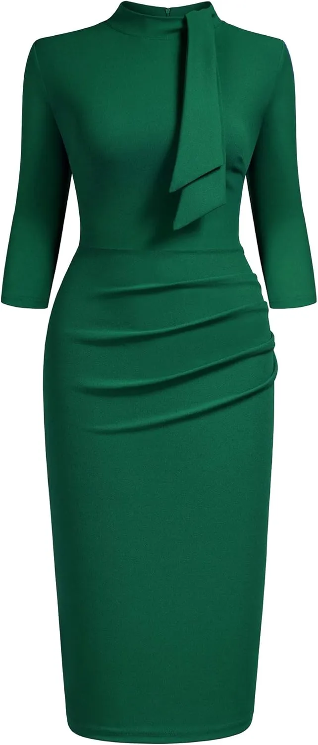 Miusol Women's Retro Half Collar Ruffle 2/3 Sleeve Cocktail Pencil Dress