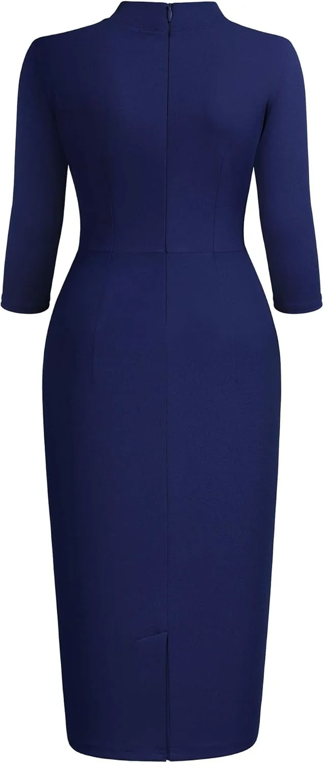Miusol Women's Retro Half Collar Ruffle 2/3 Sleeve Cocktail Pencil Dress