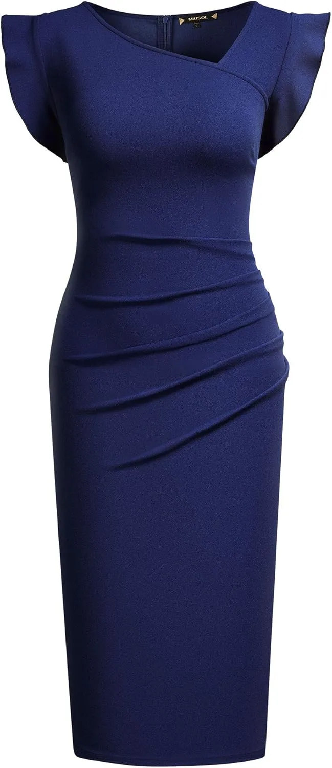 Miusol Women's Retro Ruffle Style Slim Work Pencil Dress